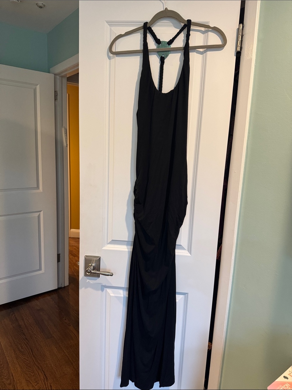 Sky Brand Black Sleeveless Maxi Ruched Dress with Strappy Back